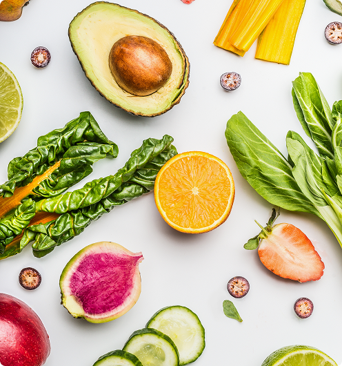 birds eye view of different fruits and vegetables